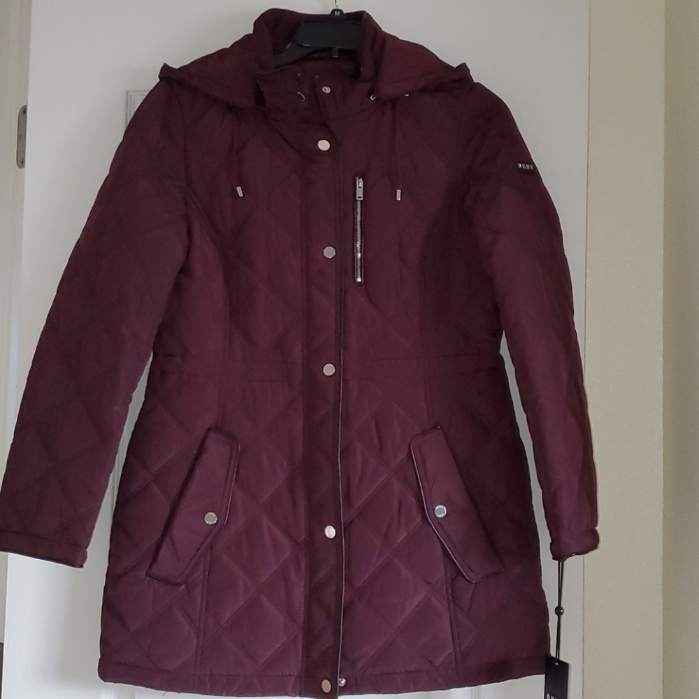 DKNY Women's Winter Coat Sz M Burgundy